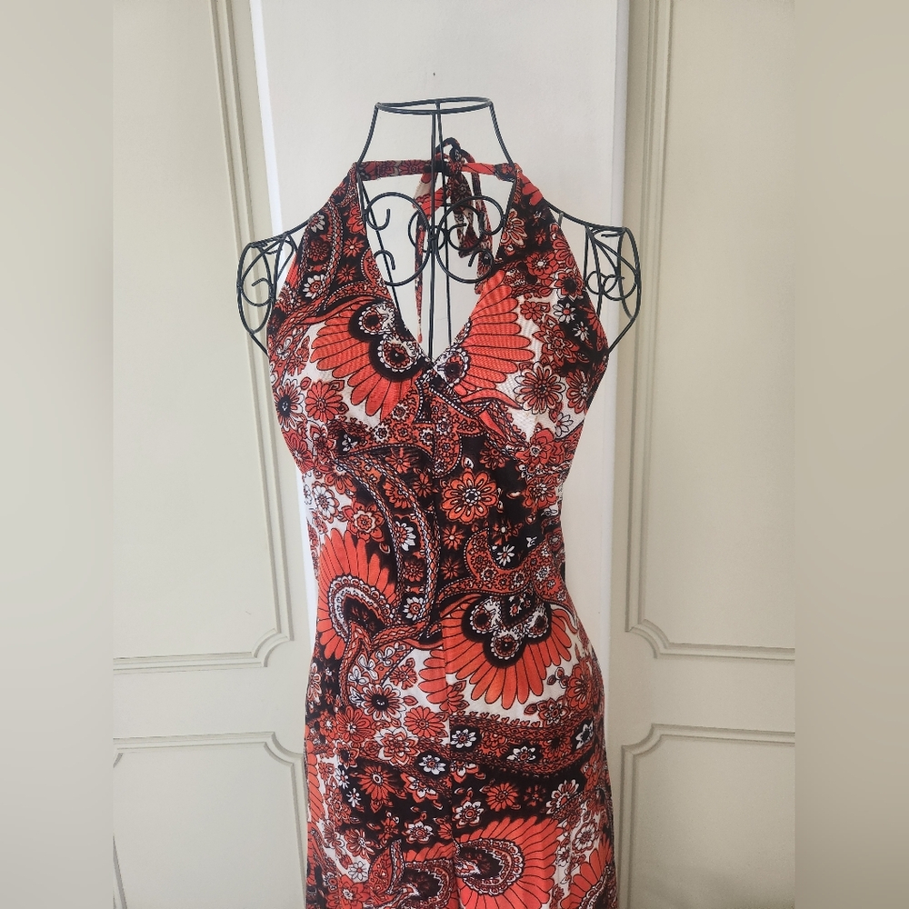 Vintage Orange And Black Paisley Jumpsuit - Picture 3 of 7